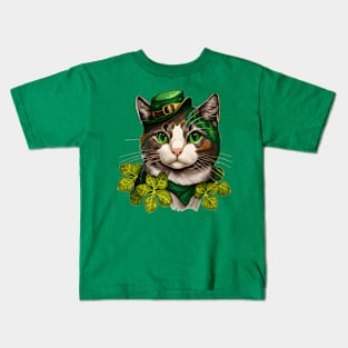 Happy Cute Cat St. Patrick's Day Kids T-Shirt